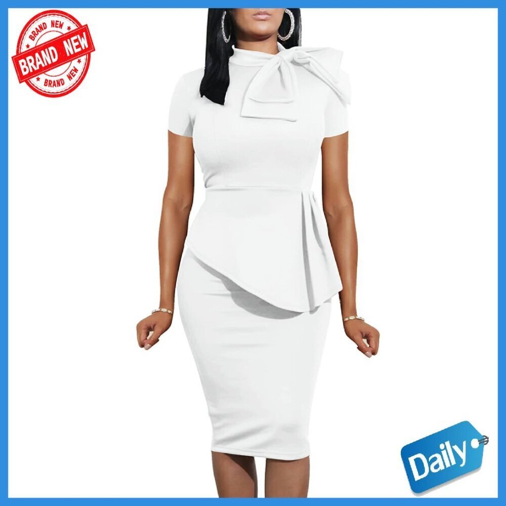 Peplum Pencil Dress with Bow Detail, Back Zipper, Formal Wear